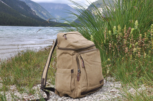 Canvas backpack in beige 