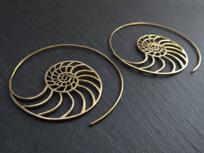 large spiral earrings made of brass