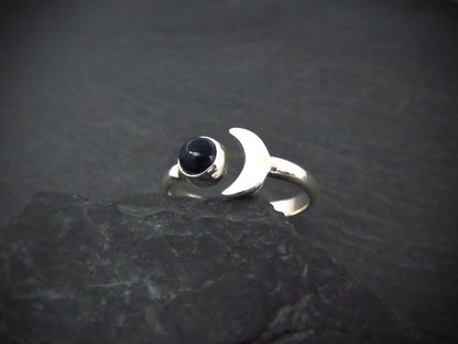 Silver moon and black onyx ring 