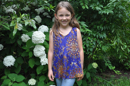 floral tank top for girls in dark blue